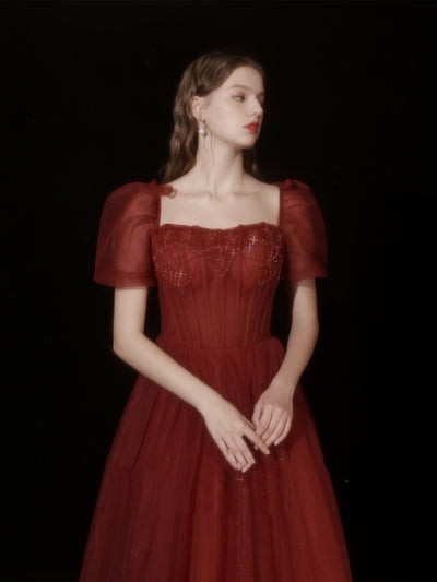 Vestido Rojo Elegante con Mangas Abullonadas para Cenas Especiales - Image 11