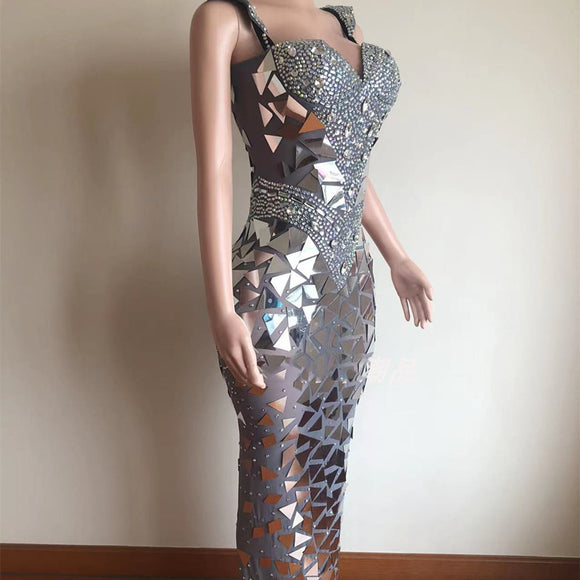 Vestido Largo Elegante de Lentejuelas con Manga Larga Ajustado