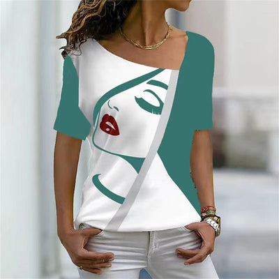 Blusa Casual de Cuello Diagonal y Manga Corta - Image 4