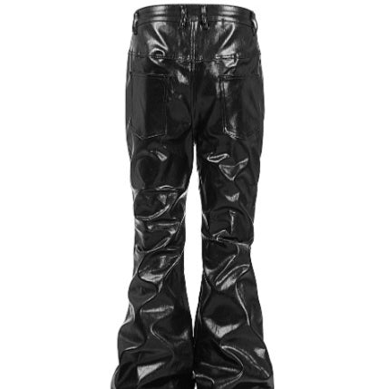 Jeans Acampanados Negros con Recubrimiento Metálico Líquido y Cierre - Image 3