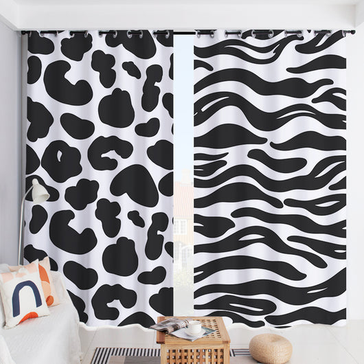 White curtain with a repeating pattern of black outline cartoon faces, featuring grommet top for easy hanging. - Image 20