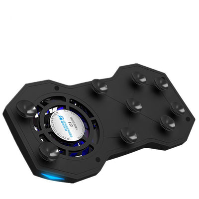 Red portable cooling mobile phone holder with a built-in fan, blue LED light, and black suction cups. - Image 5
