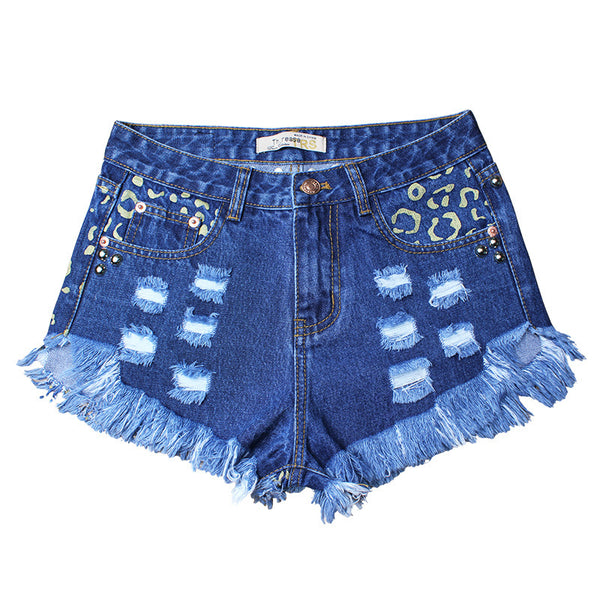 Shorts Denim Rotos Cintura Alta con Remaches y Estampado - Image 5