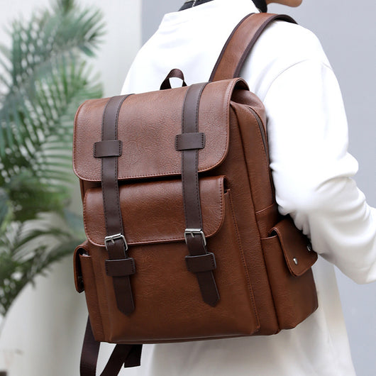 Mochila Ejecutiva Retro de Cuero Sintético con Compartimento para Laptop - Image 9