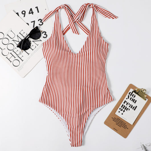 Traje de Baño Entero Ajustado con Estampado de Rayas - Image 2