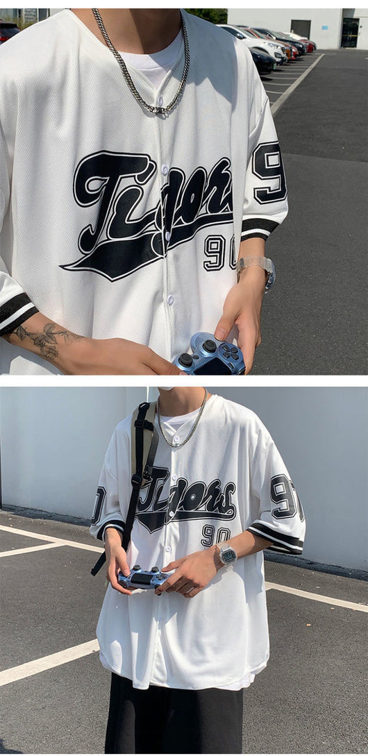 Cardigan Hip Hop Estilo Béisbol de Manga Corta para Hombre - Image 9