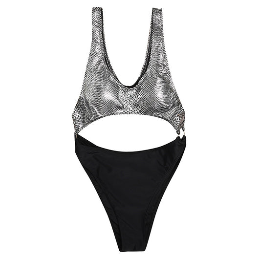 Bikini Triángulo Cintura Alta con Estampado de Serpiente y Bloques de Color - Image 5