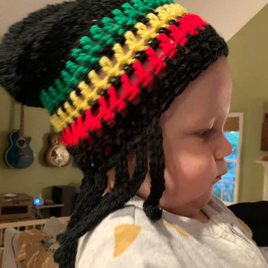 Gorro de Lana Tejido a Mano Jamaica Reggae Niños Rayas Arcoíris Festival