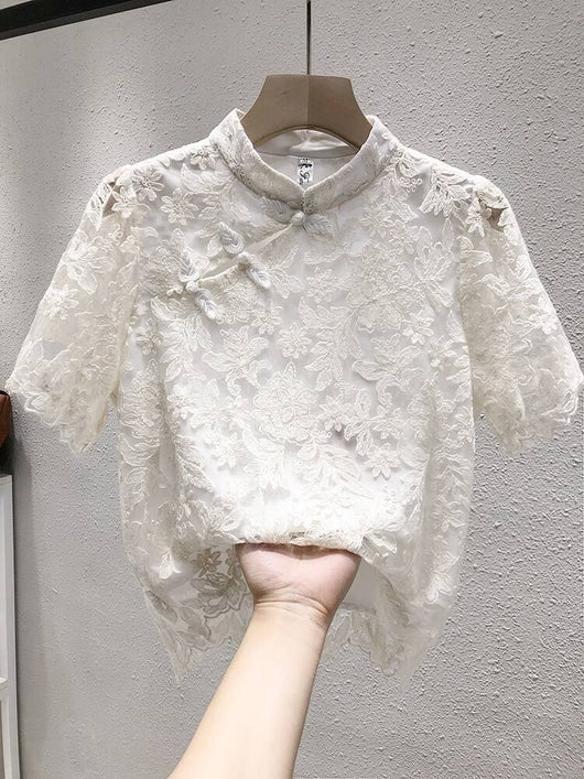 Blusa Étnica China con Encaje y Cierre de Hebilla - Image 19