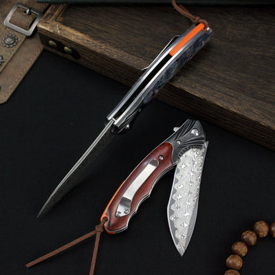 Cuchillo Plegable Outdoor Acero Damasco con Mango de Palo de Rosa - Image 13