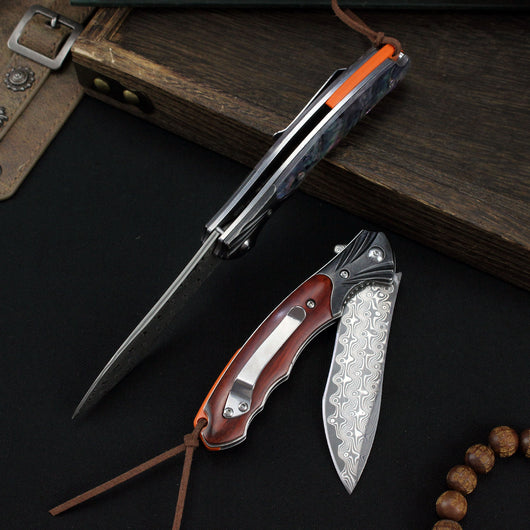 Cuchillo Plegable Outdoor Acero Damasco con Mango de Palo de Rosa - Image 13