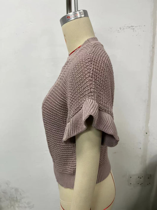 Suéter Tejido con Cuello Redondo y Mangas Fruncidas - Image 17