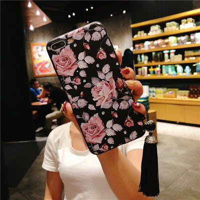 Funda para Celular con Diseño de Rosa Grabada y Flecos Pintados