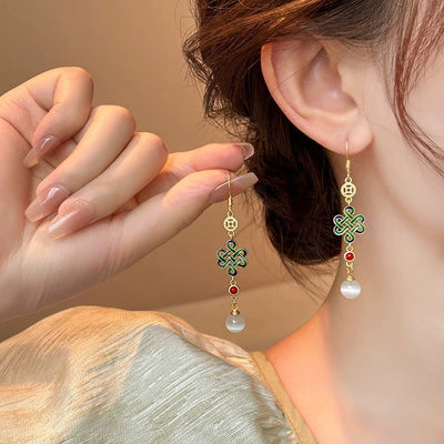 Aretes de Borla Nudo Chino Estilo Nacional Cheongsam