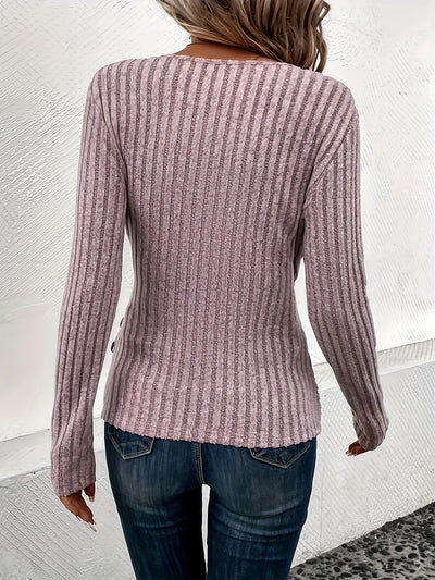 Blusa Clásica de Cuello V y Manga Larga en Colores Sólidos para Mujer - Image 22