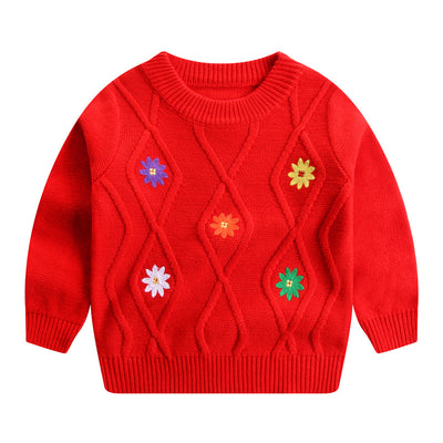 Suéter Infantil con Flores Bordadas - Cuello Redondo para Niñas - Image 8