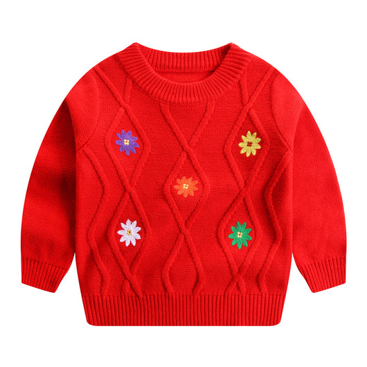 Suéter Infantil con Flores Bordadas - Cuello Redondo para Niñas - Image 8
