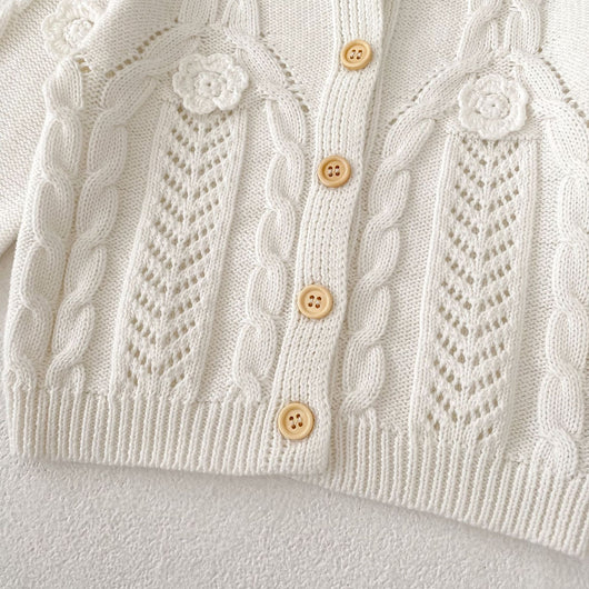 Chaqueta de Punto Tejida a Mano con Flores para Bebé Niña - Algodón Puro - Image 19