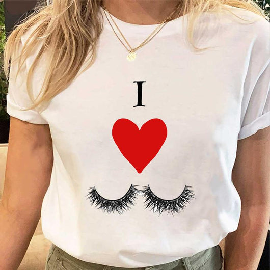 Playera Suelta de Cuello Redondo con Estampado de Labios y Pestañas para Mujer - Image 17