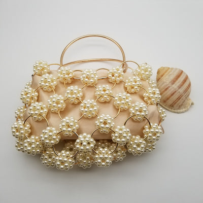 Bolso Bucket Tejido a Mano con Perlas - Diseño Casual y Elegante