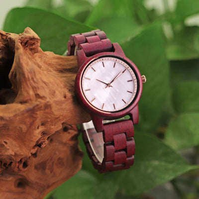 Reloj de Madera para Mujer con Esfera de Concha - Cuarzo Casual Violeta - Image 9
