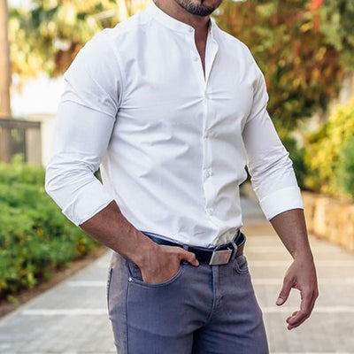 Camisa Casual de Manga Larga para Hombre - Ajuste Slim Colores Sólidos - Image 18