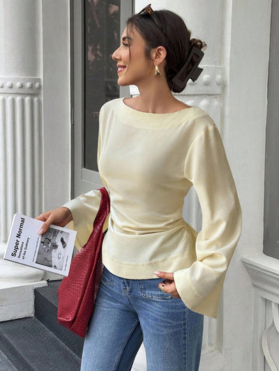 Blusa Tejida Cuello Redondo con Mangas Acampanadas Largas para Mujer - Image 8