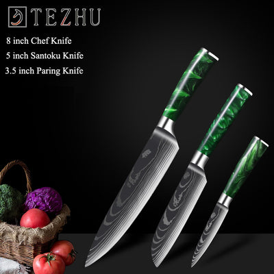 Cuchillo Damasco con Mango de Resina Verde y Grabado Láser - Image 13