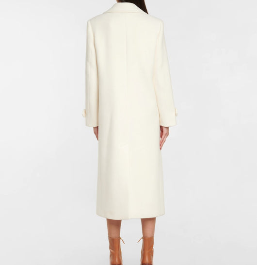 Abrigo Elegante Doble Botonadura Blanco Largo para Mujer - Image 10