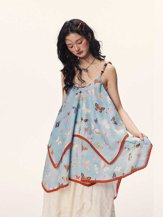Vestido Corto Tipo Sling con Cuentas de Mariposa - Estilo Femenino y Adorable - Image 2