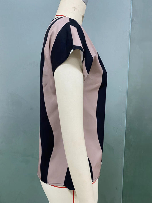 Blusa Rayas Europeas Cuello V Manga Corta - Estilo Verano - Image 10