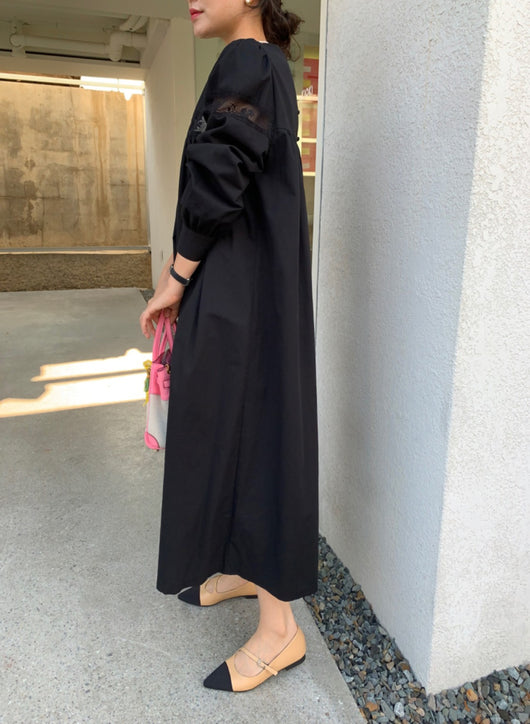 Vestido Suelto de Encaje con Cuello Redondo y Mangas Abullonadas - Image 4