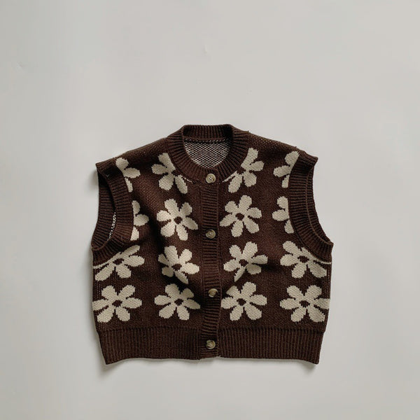 Chaleco Tejido Flores Retro Estilo Coreano para Niños