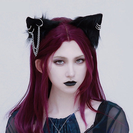 Diadema Gótica de Orejas de Gato Artesanal