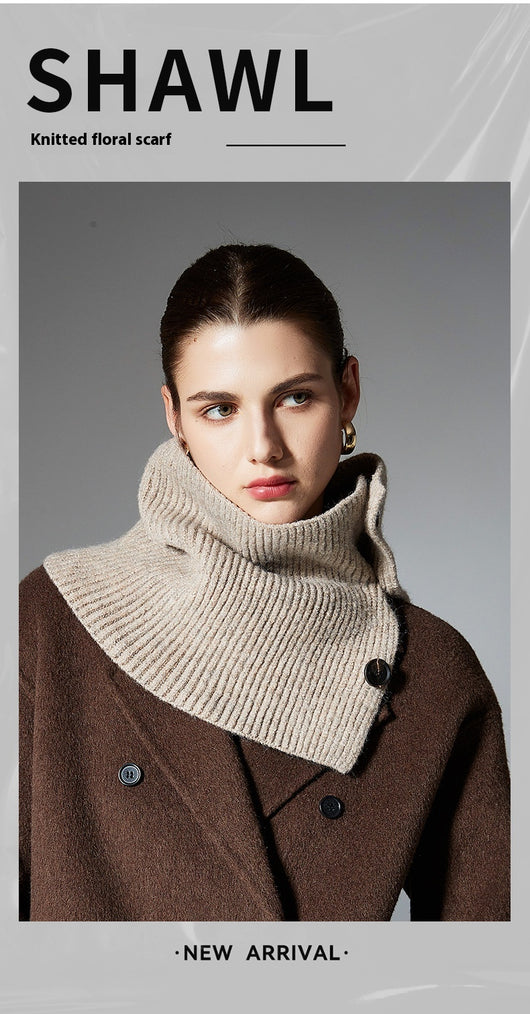 Bufanda de Lana Tejida con Flores y Botones - Estilo Europeo Otoño Invierno - Image 13