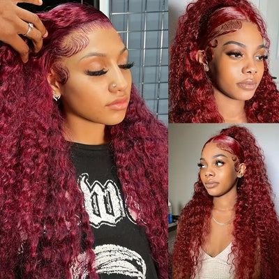 Peluca Afro Sintética Rojo Vino con Encaje Frontal y Rizos Definidos - Image 3