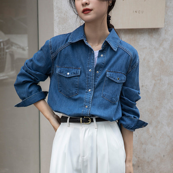 Camisa Denim Retro Azul - Prenda Versátil de Manga Larga