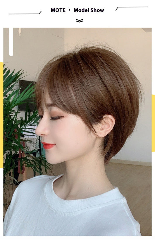 Peluca de Cabello Natural Corto Liso Esponjado para Mujer - Image 5