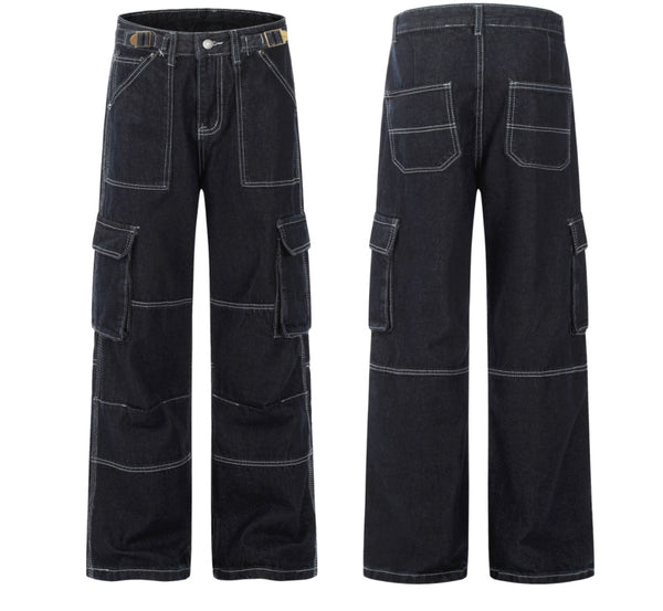 Pantalones Cargo Rectos con Rayas Vintage