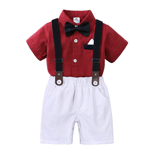 Conjunto de Tirantes con Corbatín Rojo a Rayas para Niño - Outfit Elegante para Celebraciones