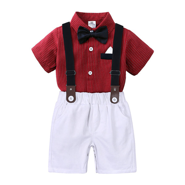 Conjunto de Tirantes con Corbatín Rojo a Rayas para Niño - Outfit Elegante para Celebraciones