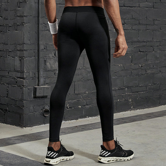 Black men's fitness pants with a tight fit, elastic waistband, and reflective strips on the lower legs. - Image 7
