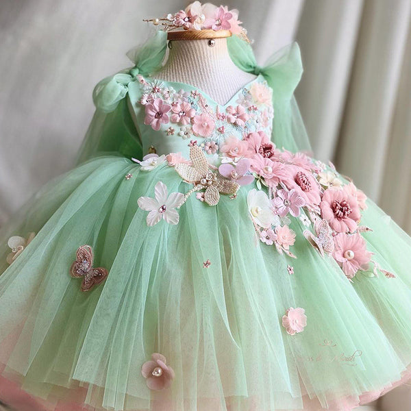 Vestido Infantil con Falda de Tul y Moño