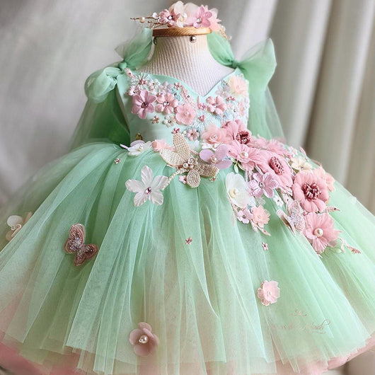 Vestido Infantil con Falda de Tul y Moño