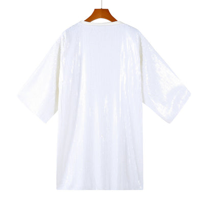 Blusa Suelta Lentejuelas Manga Corta Talla Grande para Mujer - Image 25