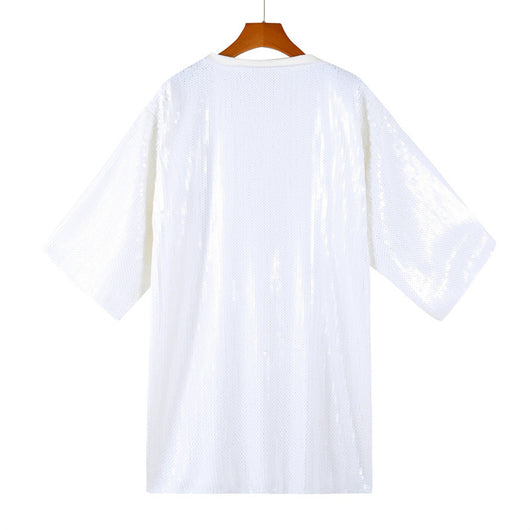 Blusa Suelta Lentejuelas Manga Corta Talla Grande para Mujer - Image 25