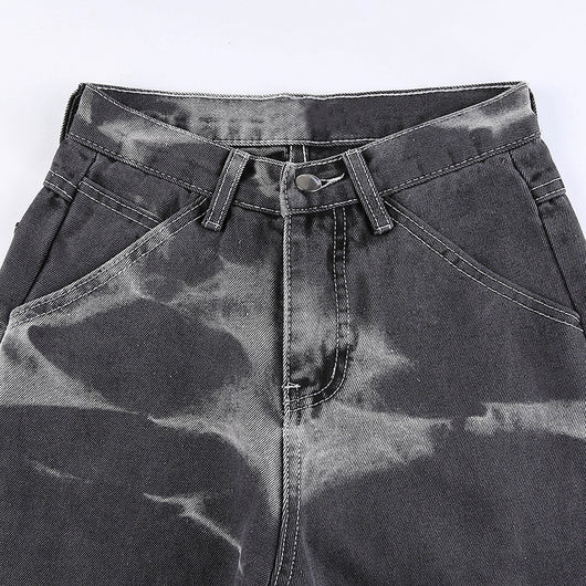 Jeans Rectos Tie Dye para Mujer con Drapeado Moderno - Image 6