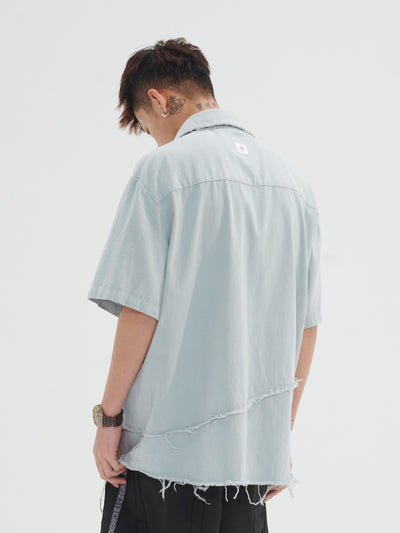 Camisa de Mezclilla Desteñida con Puños Deshilachados - Image 9