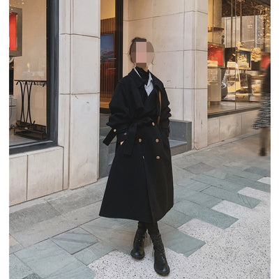 Abrigo de Lana Gruesa Negro Elegante para Mujer - Image 5