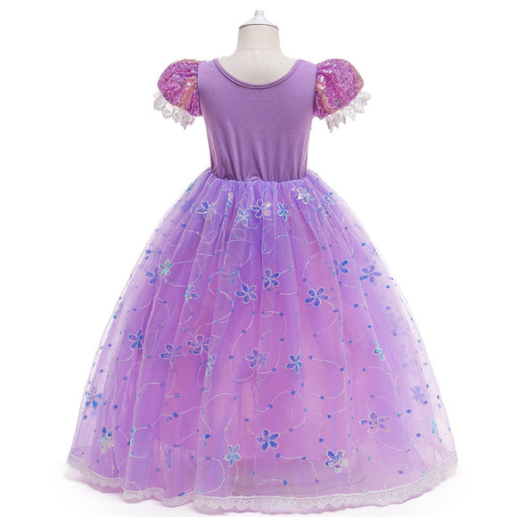 Vestido de Princesa Rapunzel con Mangas Abullonadas en Púrpura